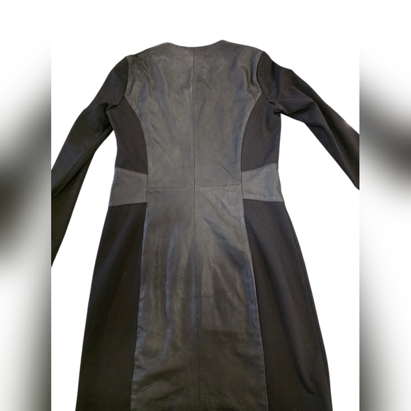 SQS Black Leather Panel Zip Dress Size 10 Long Sleeve - Picture 2 of 3